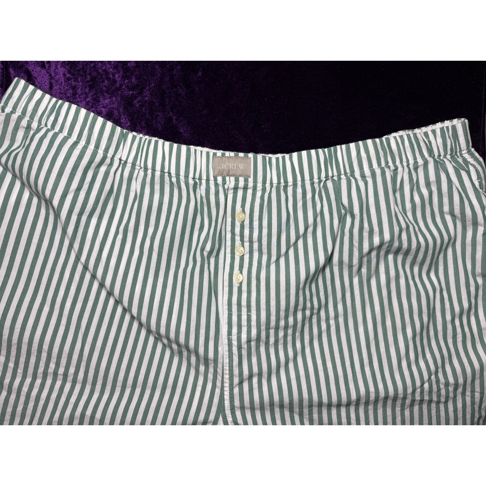J Crew Poplin Pajamas Set Womens XXL Cotton Green Striped 2XL HTF Pants Top PJs - Picture 12 of 14